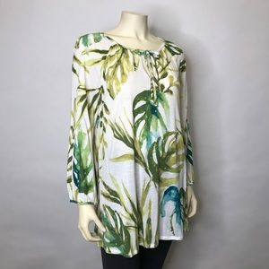 Chico’s 3 XL/16 Tunic Top Tropical Floral Tie Neck